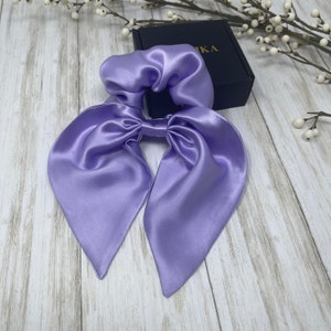 Lavender 100% pure Mulberry silk Bow scrunchie Hair Scarf Made in USA