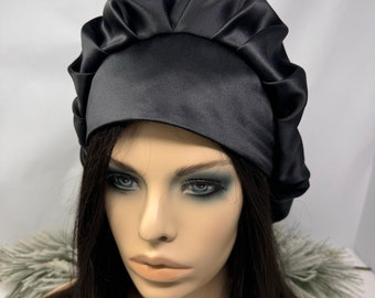 Reversible black pure silk surgical cap Adjustable bouffant scrub hat HANDMADE in USA