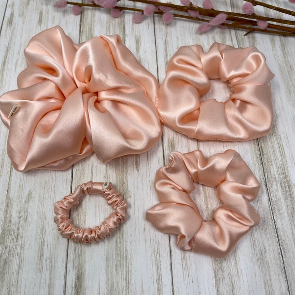 Light Peach Jumbo Regular Skinny and Ultra Thin Scrunchies Pure Mulberry Silk 19 M0mme 6A Grade | Choose your Size