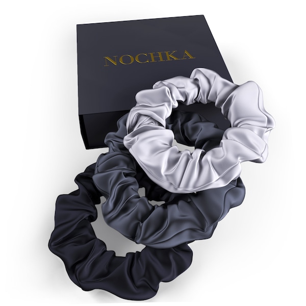 Luxury pure mulberry silk scrunchies Black Graphite Silver hair ties hairband 19 momme 6 A Grade organic silk