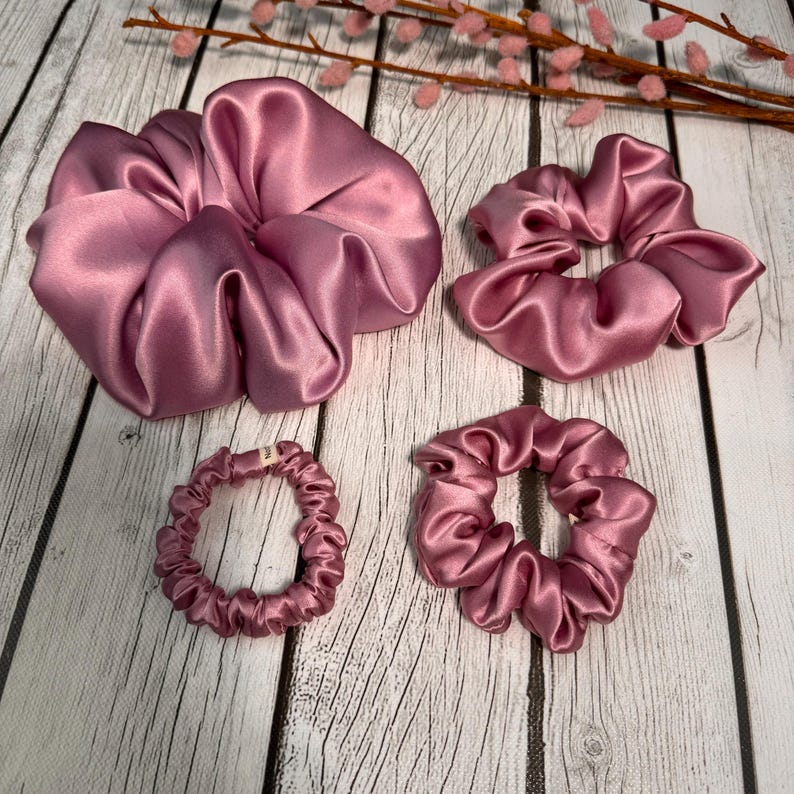 Orchid Mulberry Silk Scrunchies: Handmade Hair Ties, USA image 7