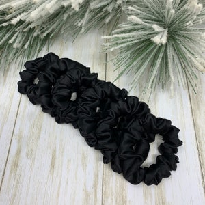 Pure Silk  Skinny Scrunchies. 100% Silk Scrunchie. Black Silk Thin Scrunchie Set. Small Scrunchies with Real Silk. Ships Fast.