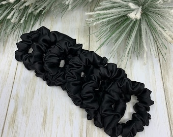 Pure Silk  Skinny Scrunchies. 100% Silk Scrunchie. Black Silk Thin Scrunchie Set. Small Scrunchies with Real Silk. Ships Fast.