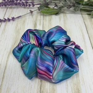 Pure Silk Tie Dye Scrunchies. Lollipop Colors Real Silk Hair Ties.