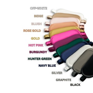 May include: A set of 12 silk sleep masks in various colors, including off-white, beige, blush, rose gold, gold, hot pink, burgundy, hunter green, navy blue, silver, graphite, and black.