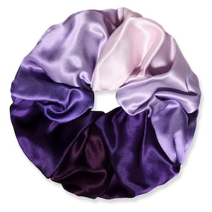 Purple Gradient Mulberry Silk Scrunchies 100% Pure Silk Ombre Brown Scrunchies Handmade Gift Jumbo 7 Inches