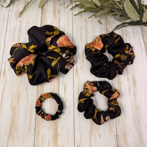 Wild Rose Pure Silk Scrunchies Choose your Size 100% Silk Hair Ties 19 momme 6A Grade. HANDMADE in USA