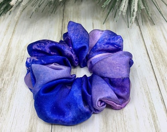 Lavender Indigo Tie Dye Silk Scrunchie: Handmade Hair Tie