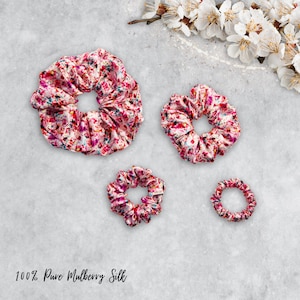 Luxe Mulberry Silk Vintage Flower Scrunchies Elevate Your Hair Game with Four Different Sizes