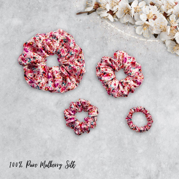 Luxe Mulberry Silk Vintage Flower Scrunchies Elevate Your Hair Game with Four Different Sizes