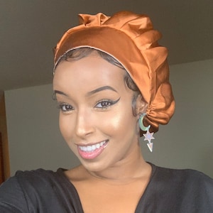 Reversible  pure silk surgical cap. Copper and light peach bouffant scrub caps for woman 19 momme 6A Grade silk fabric