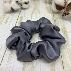 Graphite Gray 100% Pure Silk Hair Scrunchies Organic Mulberry Silk Hair Ties