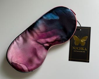 Handcrafted Pure Silk Sleep Mask in Navy Blue & Blush Tie-Dye for kids and adults