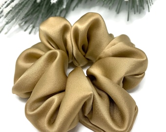 Croissant Color 100% Pure Silk Scrunchie. Genuine Silk Handmade Ponytail Holder. Hair Ties