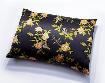 Wild Rose 100% Mulberry Silk Pillowcase Handmade 22 Momme Silk Pillow cover Envelope closure