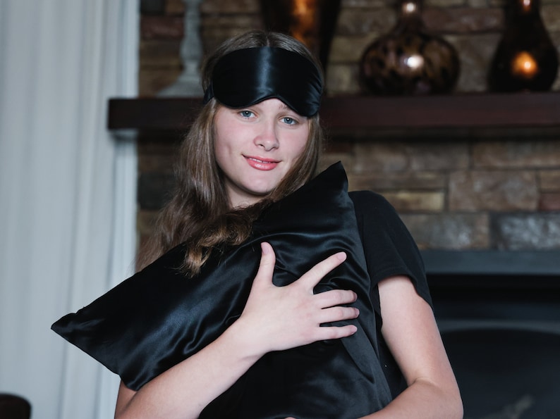 Black pure mulberry silk sleepmas, eye mask, ships out same day