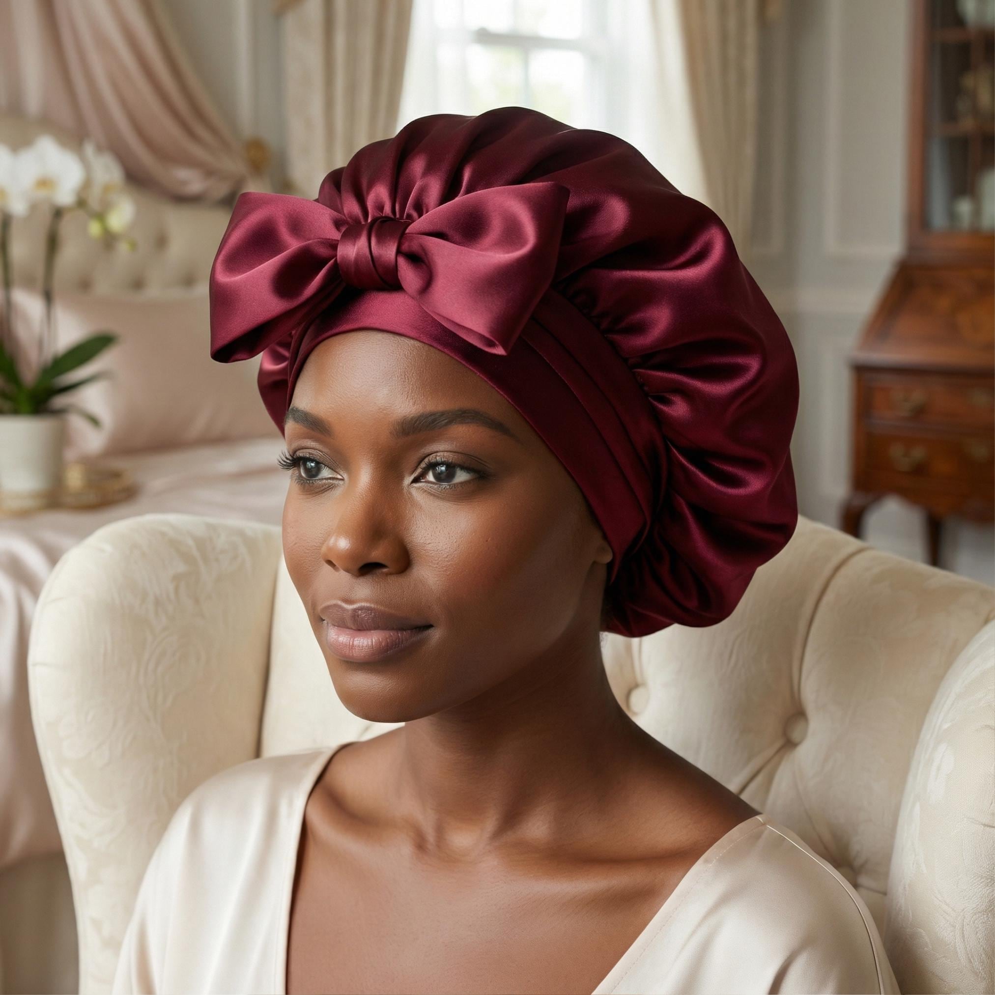 Organic Silk Hair Bonnet Organic Silk XS Hair Bonnet - Blush Pink – LINA LENNOX main image 4