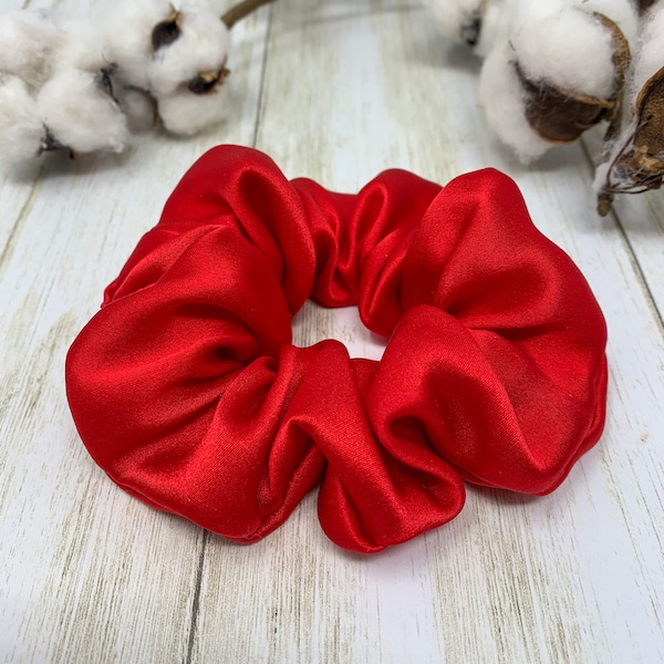 Crimson Red Pure Mulberry Silk Scrunchie Red Silk Hair Ties