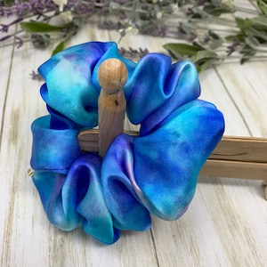 Blue Tie Dye 100% Pure Silk Scrunchie image 8