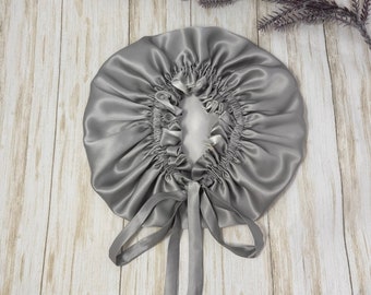Reversible 100% pure silk bonnet Silver and White Adjustable sleeping hat HANDMADE in USA