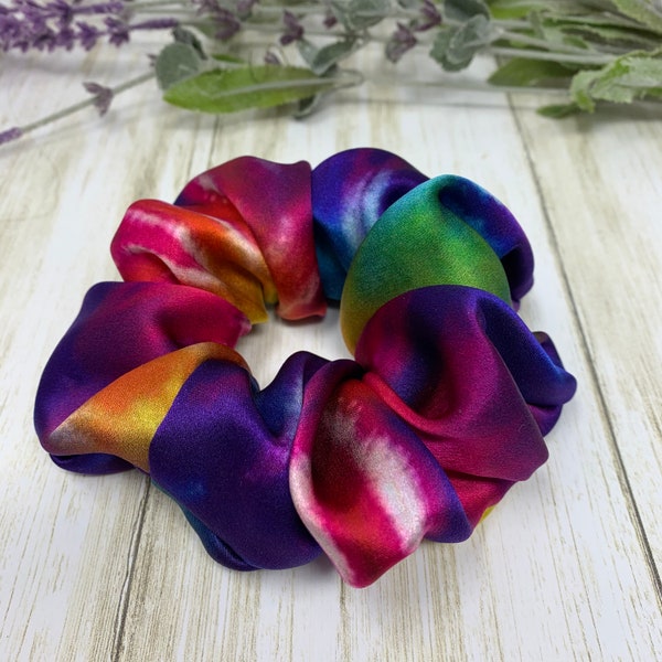 Pure Silk Tie Dye Scrunchies. Real Silk Hair Ties. Handmade Tie Dye Ponytail Holder.