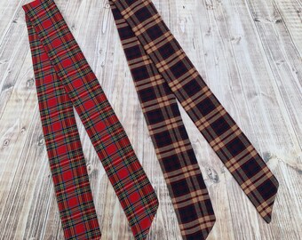 Plaid Hair Scarf Long headband scarf for women, Thin fabric head band, Self tie head scarf, Skinny hair scarf wrap, 90s hair accessory