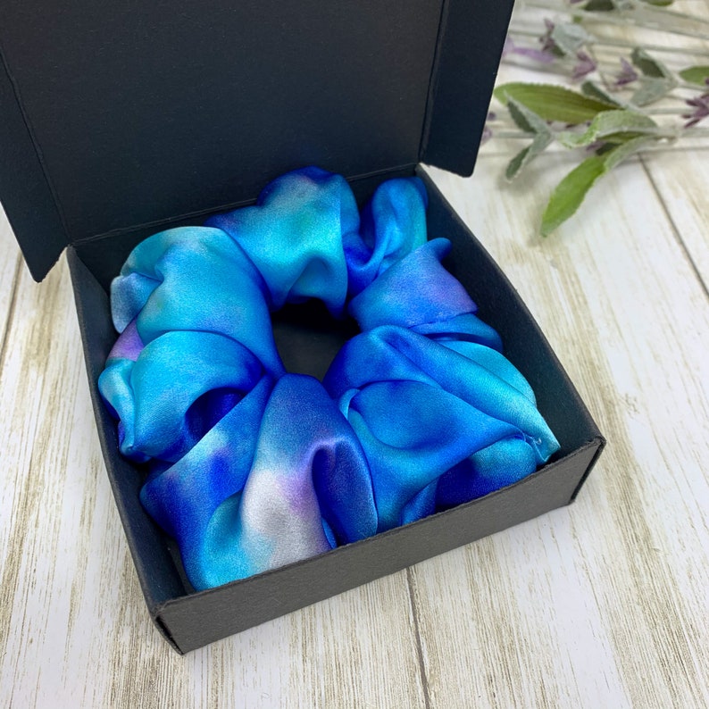 Blue Tie Dye 100% Pure Silk Scrunchie image 10