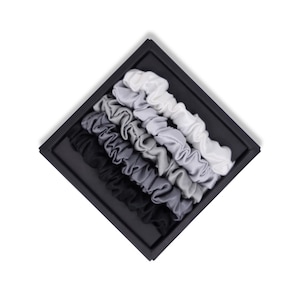Monochrome Pure Mulberry Silk Scrunchies 19 Momme 6A Grade Ultra thin Size 2-2.5&#39;&#39; diameter