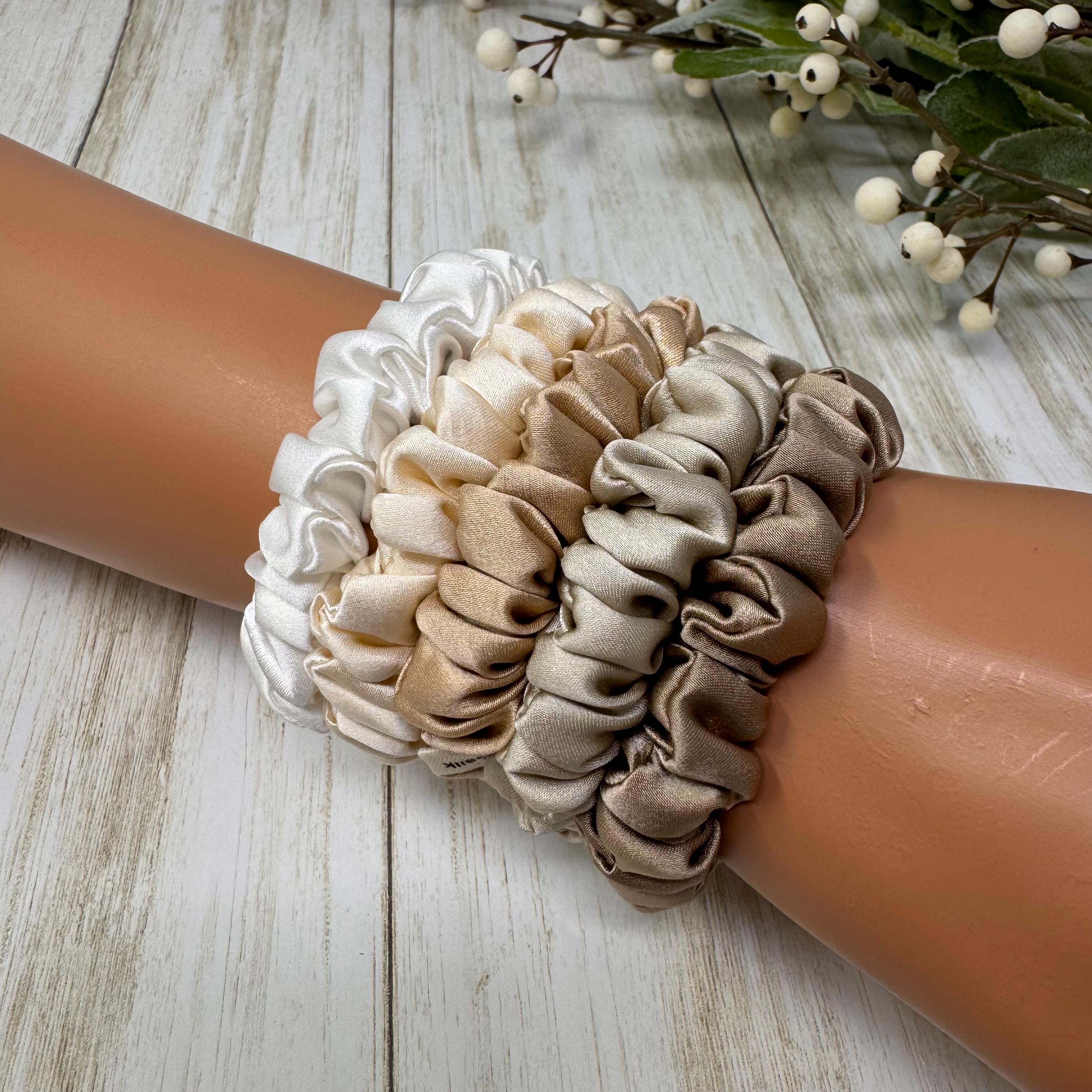 Blonde hair shades 19 momme ultra thin scrunchies Premium pure mulberry silk hair ties