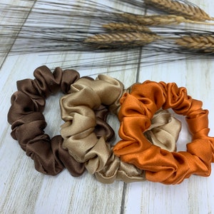 100% Pure Silk Scrunchies 3-Pack Thin Real Silk Scrunchies. Handmade Genuine Silk Ponytail Holders. Hair elastic with silk. Ships fast.