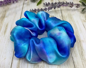 Blue Tie Dye 100% Pure Silk Scrunchie