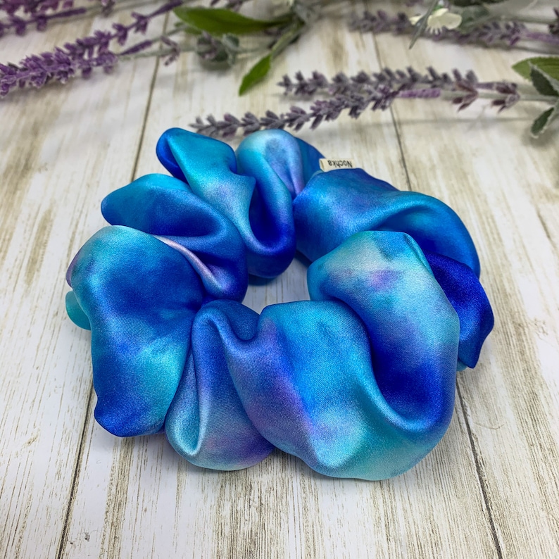 Blue Tie Dye 100% Pure Silk Scrunchie image 1