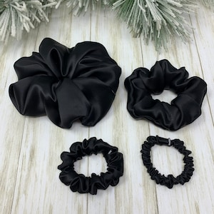 Black Giant Regular Skinny and Ultra Thin 100% Pure Mulberry Silk Scrunchies 19 Momme 6A Grade | Choose Your Size