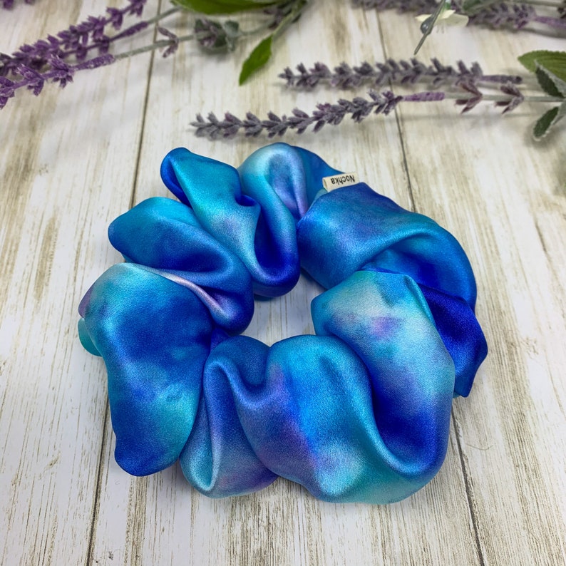 Blue Tie Dye 100% Pure Silk Scrunchie image 9