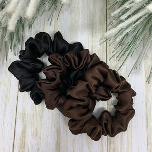 100% Pure Silk Skinny Scrunchies for Dark Brown Hair. 3-Pack Real Silk Scrunchies. Genuine Silk Ponytail Holders. Natural Silk Scrunchie.