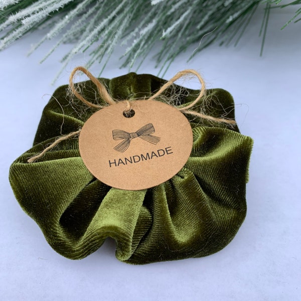 Olive Color Velvet Scrunchies Handmade Hair Tie Ponytail Holder