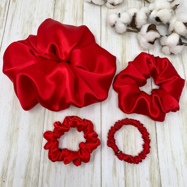 Red pure mulberry silk scrunchies Choose your size