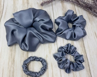 Denim Blue Mulberry Silk Scrunchies: Choose Your Size