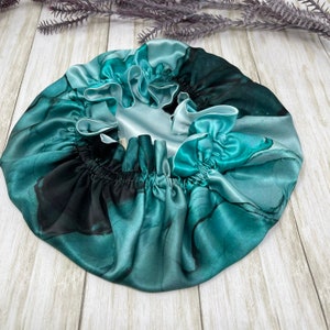 Turquoise Tie Dye Silk Bonnet: Reversible Mulberry Silk Hair Protection