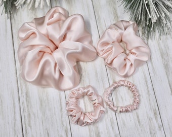 Blush Giant Regular Small Ultra Thin Pure Mulberry Silk Scrunchies 19 Momme 6A Grade Silk Fabric | Choose your size