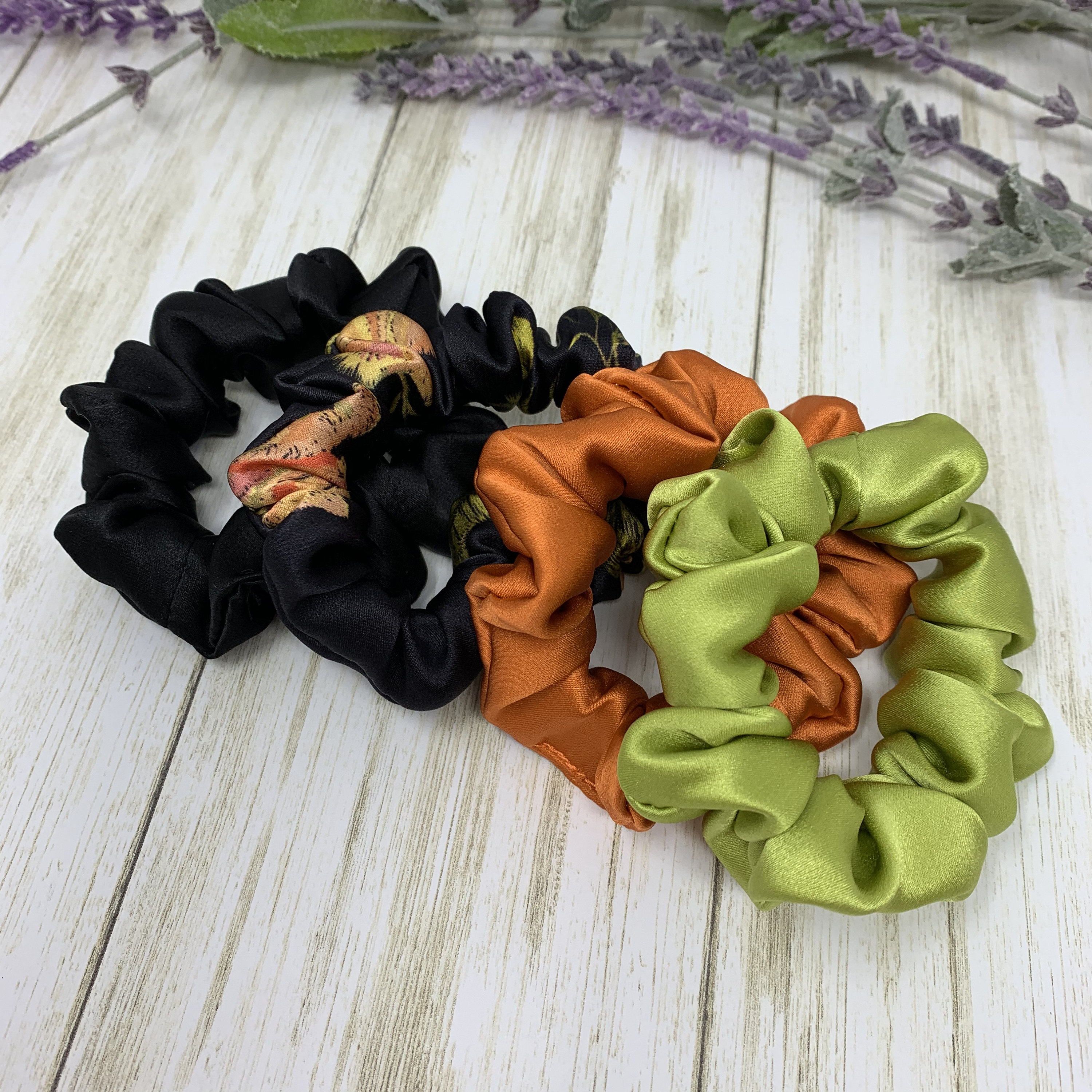 Handmade Mulberry Silk Skinny Scrunchies: Vintage Print Hair Ties