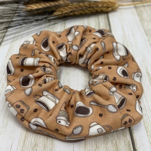 Coffee Scrunchies/ Handmade Soft Cotton Scrunchie/ Coffee printed Scrunchy/ Handmade Ponytail Holder/ Coffee Hair Ties/ Ships fast.