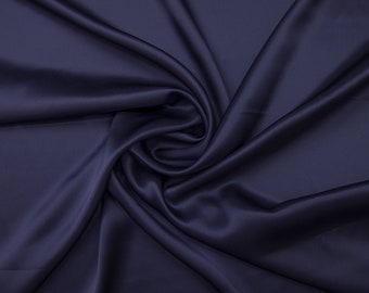 Tela de seda morera 100 % pura azul súper oscuro cortada a medida 19 momme grado 6A