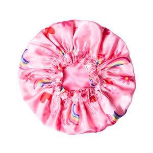 Reversible Kids Silk Bonnet: Pink Rainbow, Handmade in USA