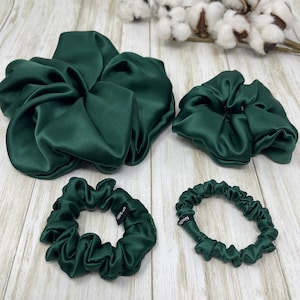 Hunter Green Jumbo Regular Skinny and Ultra Thin Scrunchies Pure Mulberry Silk 19 M0mme 6A Grade | Choose your Size
