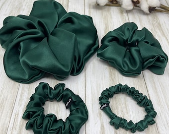 Hunter Green Jumbo Regular Skinny and Ultra Thin Scrunchies Pure Mulberry Silk 19 M0mme 6A Grade | Choose your Size