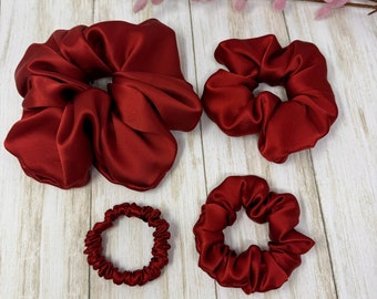 Merlot Red Mulberry silk scrunchies Giant Regular Skinny and Ultra thin hair Ties Choose your size