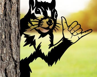 Peeking Eichhörnchen Shaka ZeichenSvg Png Dxf, niedliches Eichhörnchen Metallkunst, Laser geschnitten Dateien für Plasmen, CNC, Glowforge, digitaler Download.