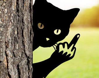 Spähende schwarze Katze Mittelfinger ZeichenSvg Png Dxf, Handgeste, Laser-Schnitt-Dateien für Plasmen, CNC, Glowforge, digitaler Download.