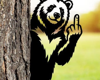 Spähender Bär Mittelfinger ZeichenSvg Png Dxf, Grizzlybär, Handgeste, Laser Cut-Dateien für Plasmen, CNC, Glowforge, digitaler Download.
